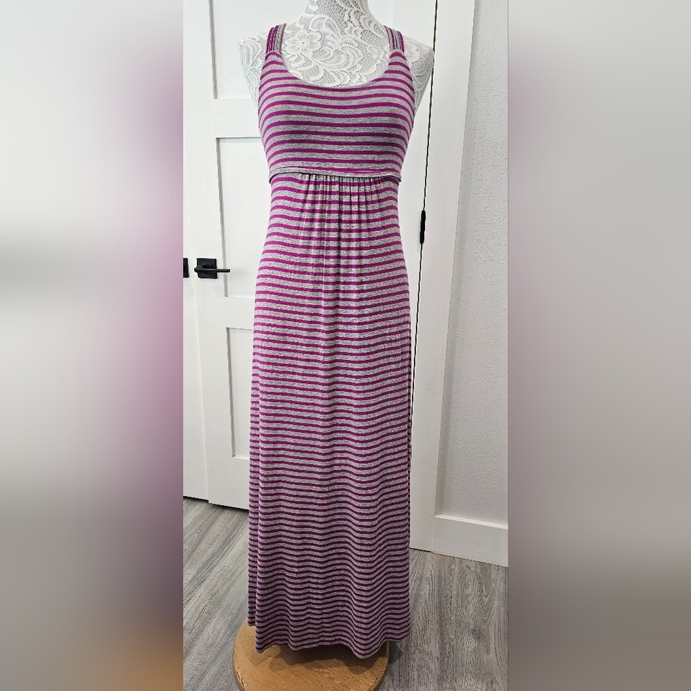 CALVIN KLEIN Striped Pink and Gray Maxi Tank Dress